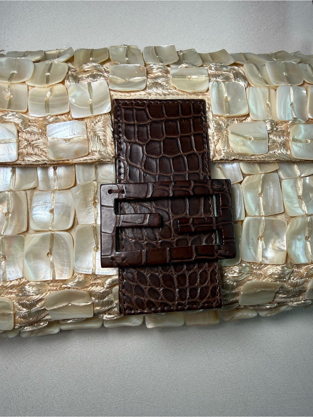 Vintage Fendi Mother of Pearl Baguette Bag w Crocodile Trim - Picture 7 of 11